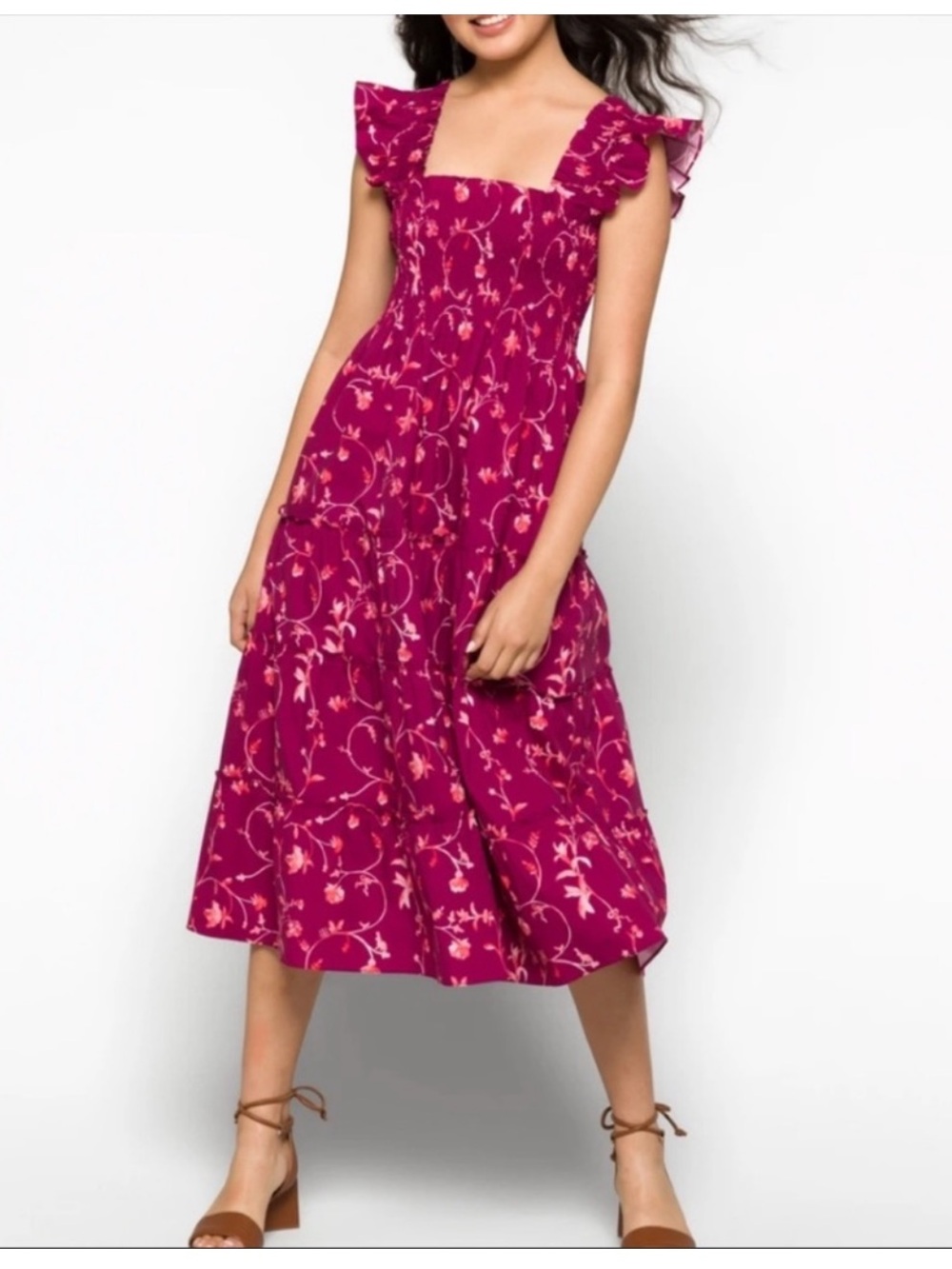 Hill House The Ellie Nap Burgundy Botanical Dress size XS